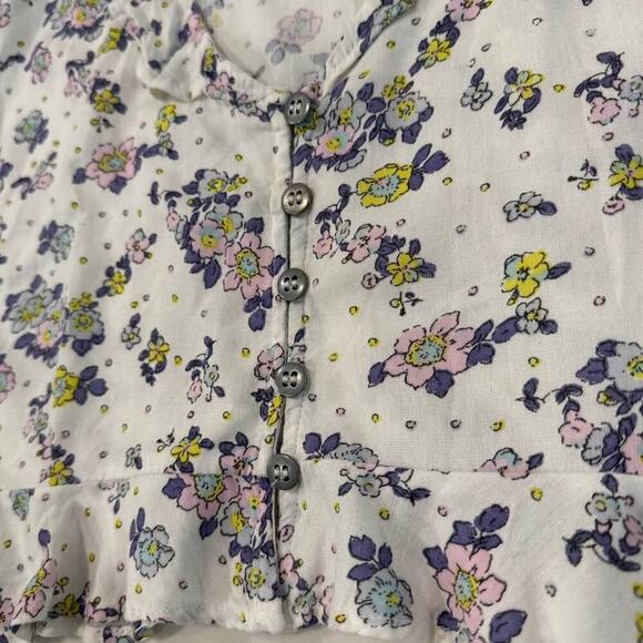 Free People Secret Garden CropTop Ruffled VNeck Womens Small White/Purple Floral - Picture 5 of 9